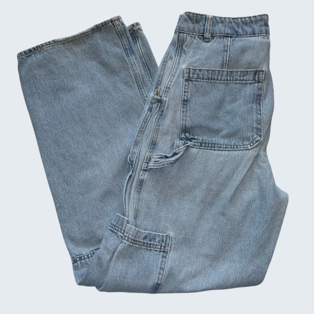H&M Light Wash Wide Leg Carpenter Jeans Womens Size 6 Blue Denim Cargo Pants